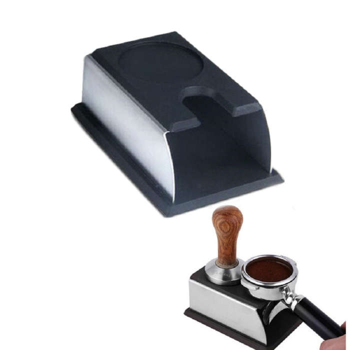 Stainless Steel Silicone Espresso Coffee Tamper Stand Barista Tool Powder Pad Hammer Pad(Black)