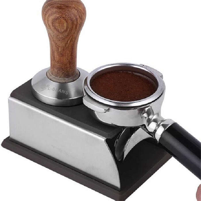 Stainless Steel Silicone Espresso Coffee Tamper Stand Barista Tool Powder Pad Hammer Pad(Black)