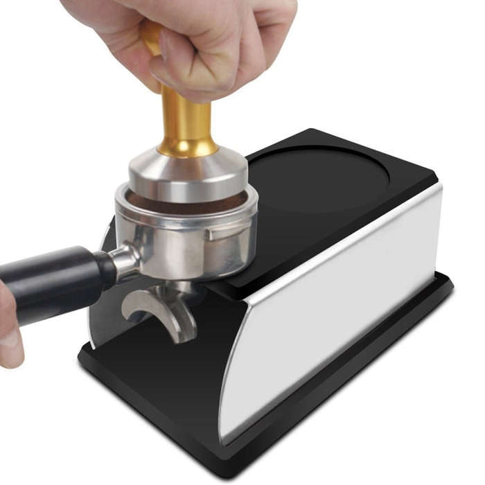 Stainless Steel Silicone Espresso Coffee Tamper Stand Barista Tool Powder Pad Hammer Pad(Black)