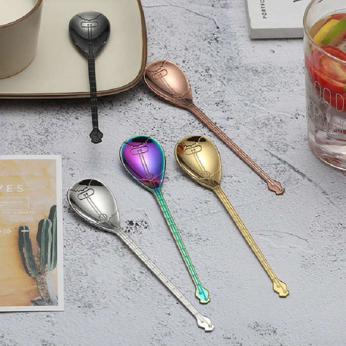 Stainless Steel Coffee Mixing Spoon Creative Musical Instrument Shape Spoon, Style:Octagonal, Col...