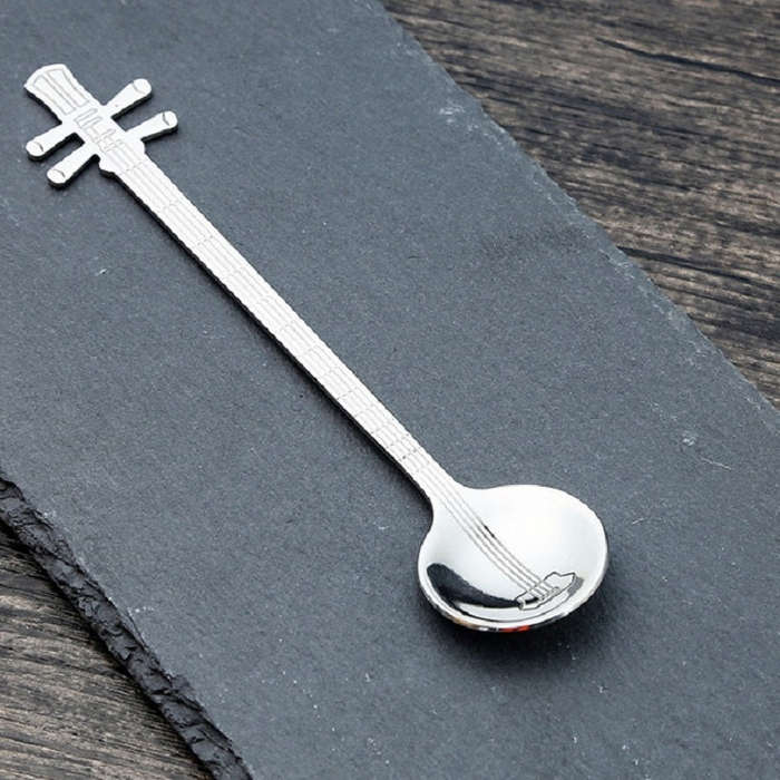 Stainless Steel Coffee Mixing Spoon Creative Musical Instrument Shape Spoon, Style:Yueqin, Color:...