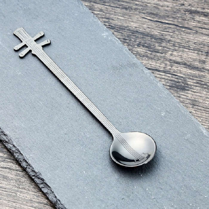 Stainless Steel Coffee Mixing Spoon Creative Musical Instrument Shape Spoon, Style:Yueqin, Color:...