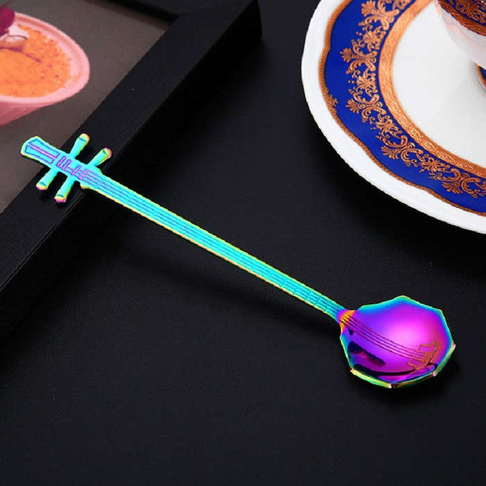 Stainless Steel Coffee Mixing Spoon Creative Musical Instrument Shape Spoon, Style:Octagonal, Col...