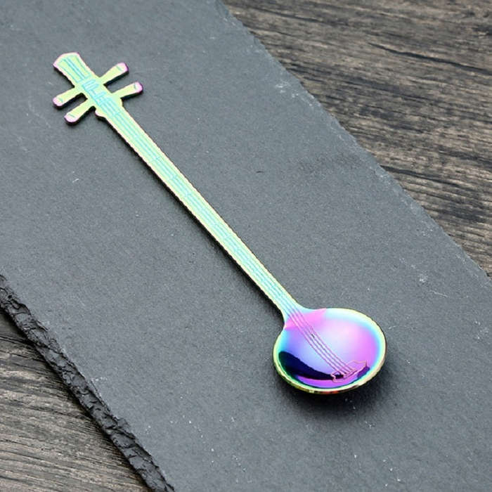 Stainless Steel Coffee Mixing Spoon Creative Musical Instrument Shape Spoon, Style:Yueqin, Color:...