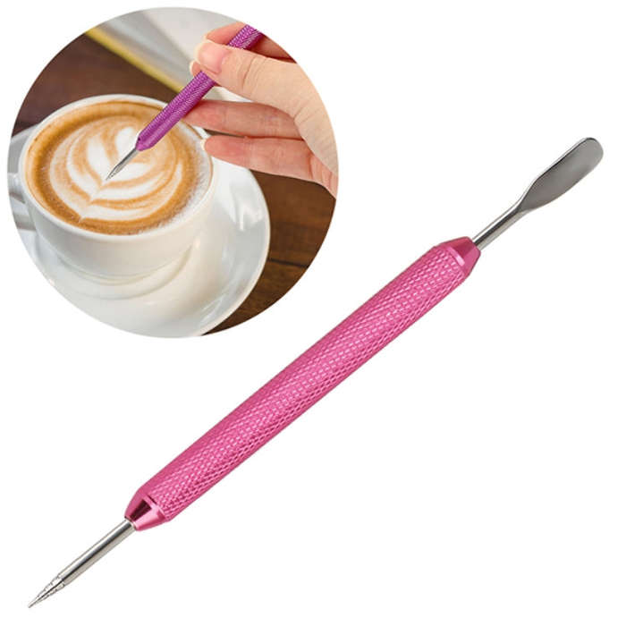 Fancy Coffee Pull Flower Needle Stainless Steel Carved Rod Crochet Flower Needle(Pink)