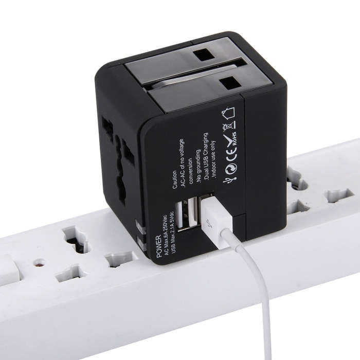 5V 2.1A Dual USB Power Socket Charger Adapter, UK / EU / US / AU Plug(Black)
