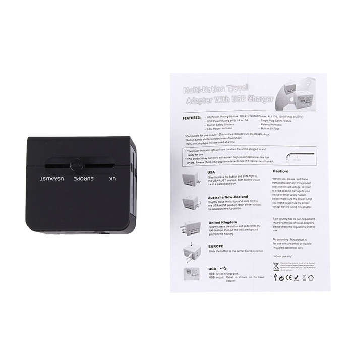 5V 2.1A Dual USB Power Socket Charger Adapter, UK / EU / US / AU Plug(Black)