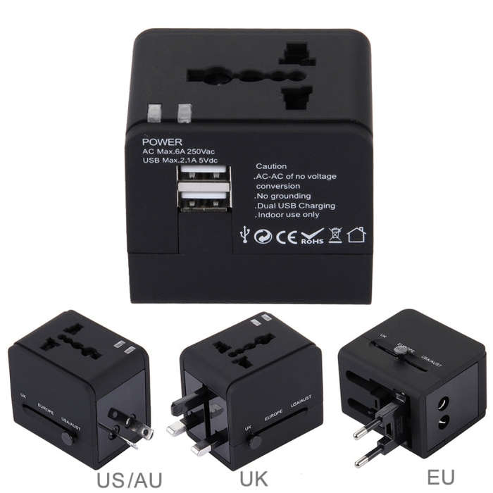 5V 2.1A Dual USB Power Socket Charger Adapter, UK / EU / US / AU Plug(Black)