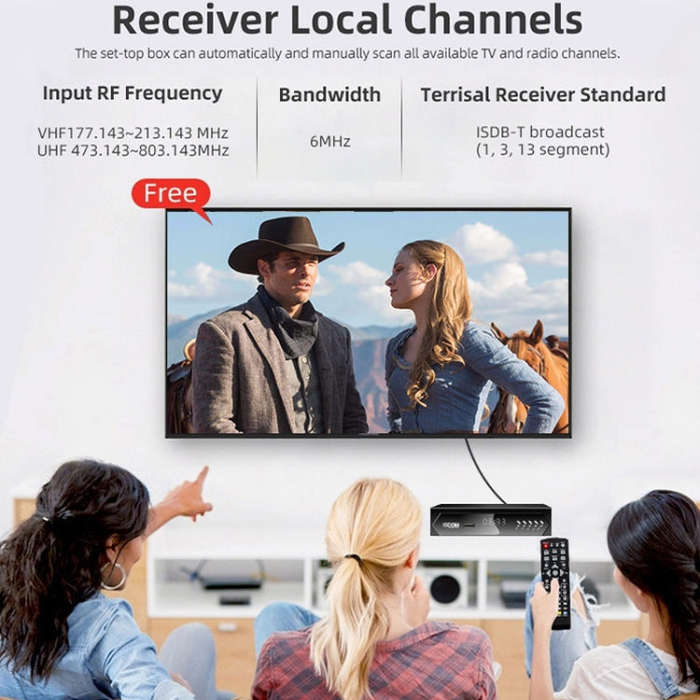ISDB-T Satellite TV Receiver Set Top Box with Remote Control, For South America, Philippine(EU Plug)