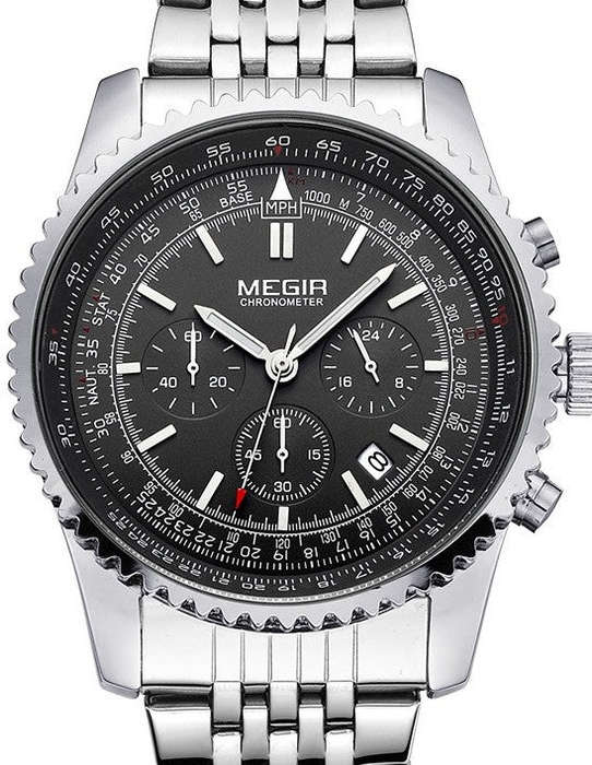 MEGIR Stainless Steel Pilot Chronograph Mens Watch