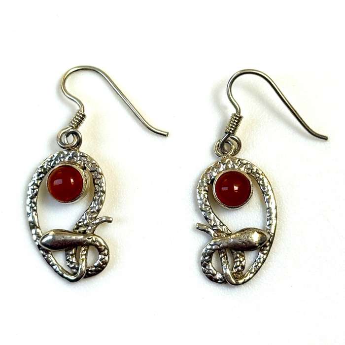 Sterling Silver and Carnelian Snake Drop Earrings