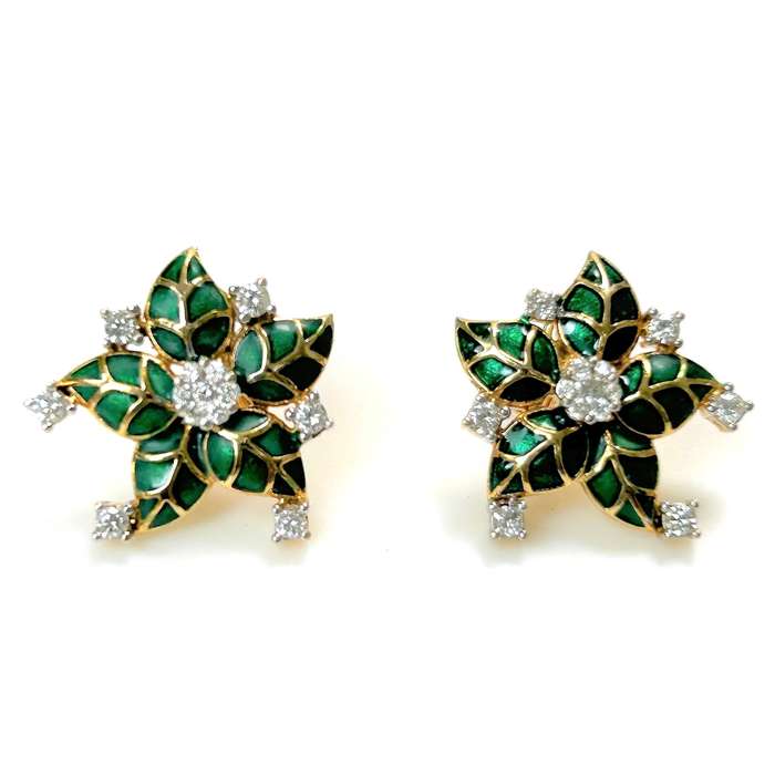 10ct Gold, Diamond and Enamel Stud Earrings