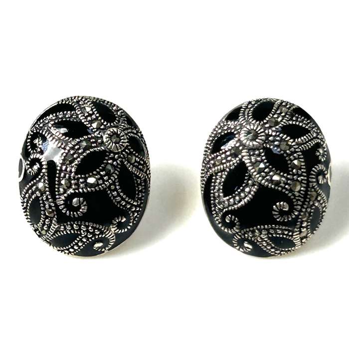 Sterling Silver, Resin and Marcasite Stud Earrings