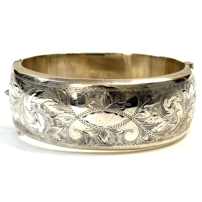 Vintage Sterling Silver Hinged Bangle Bracelet