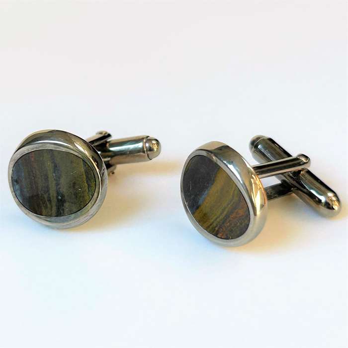 Modern Sterling Silver and Tigers Eye Cufflinks