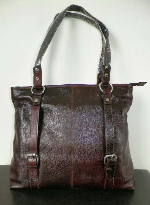 100% Genuine Buffalo Leather Strapped Everyday Handbag - Champagne Brown