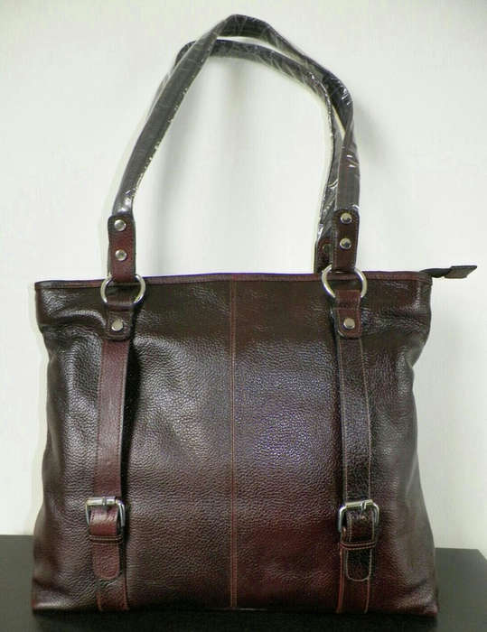 100% Genuine Buffalo Leather Strapped Everyday Handbag - Champagne Brown