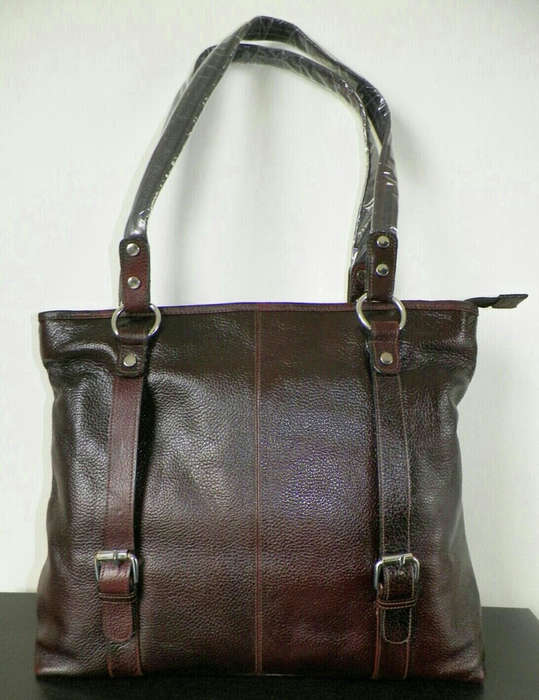 100% Genuine Buffalo Leather Strapped Everyday Handbag - Champagne Brown