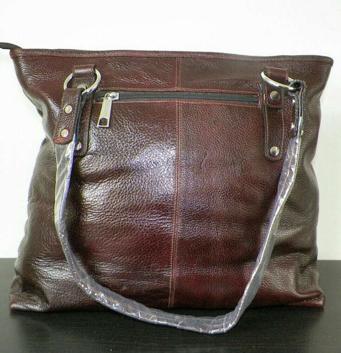 100% Genuine Buffalo Leather Strapped Everyday Handbag - Champagne Brown