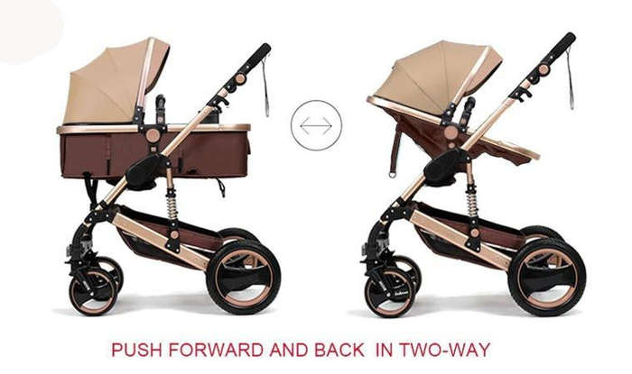 BABY PRAM STROLLER - 3 FUNCTION FOLDABLE BABY PRAM WITH CAR SEAT- KHAKI CHOCOLATE
