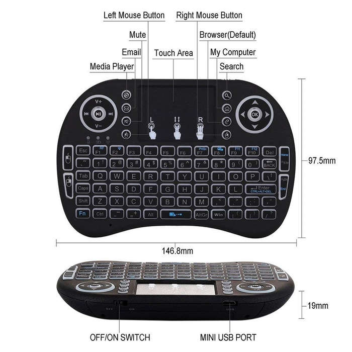 Mini Wireless BackLit Keyboard & Mouse Combo - Black