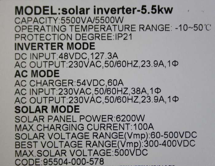 5.5kW High Voltage MPPT Inverter  500VDC, 48V Pure Sine Wave Can parallel | The Sun Pays