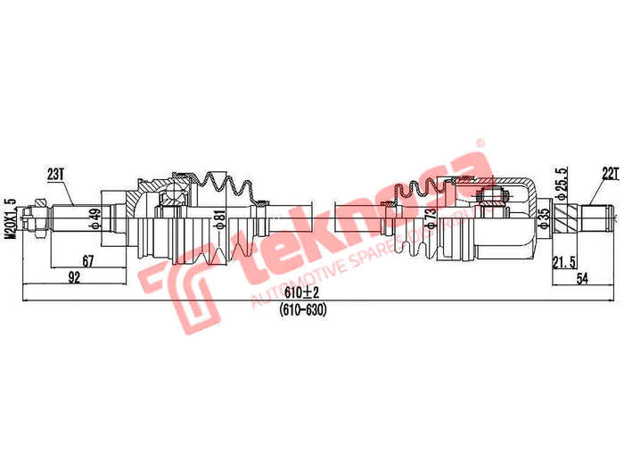COMPLETE DRIVESHAFT L/H - DTA100 (TEKNOSA)