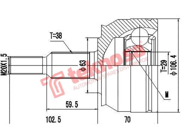 TEKNOSA FRONT LEFT - RIGHT OUTER CV JOINT For VOLKSWAGEN KOMBI [T5] 2.5 TDI (BNZ AXD)(10V 96KW) 0...