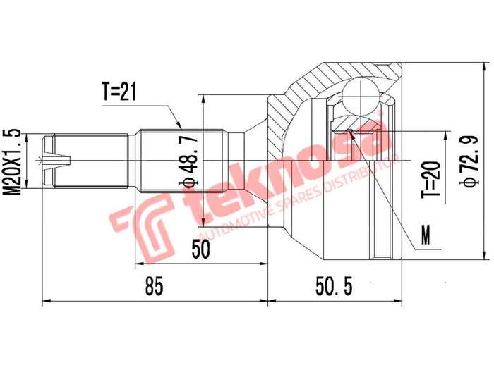 TEKNOSA FRONT LEFT - RIGHT OUTER CV JOINT For CITROEN C2 [1] 1.4 VTR (KFV [TU3JP])(8V 54KW) 04-10