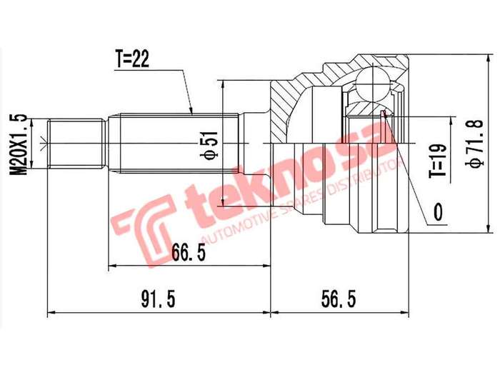 TEKNOSA FRONT LEFT - RIGHT OUTER CV JOINT For CHERY QQ3 1.1 (SQR472F)(16V 50KW) 08-18