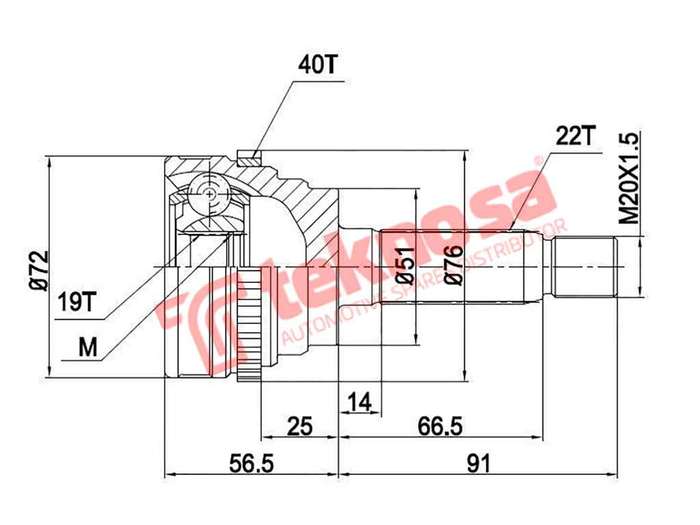 TEKNOSA FRONT LEFT - RIGHT OUTER CV JOINT For CHERY QQ3 1.1 (SQR472F)(16V 50KW) 08-18