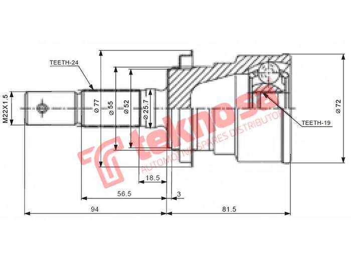 TEKNOSA FRONT LEFT - RIGHT OUTER CV JOINT For DAIHATSU TERIOS [1] 1.3 (HC-EJ)(16V 61KW) 97-00