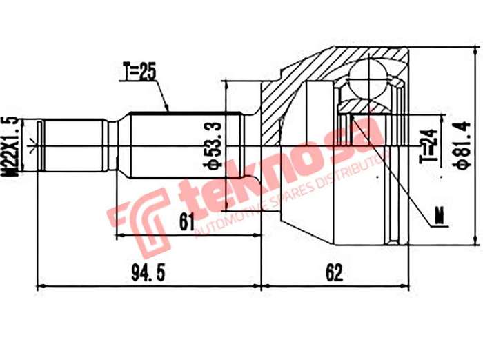 TEKNOSA FRONT LEFT - RIGHT OUTER CV JOINT For FORD TOURNEO 1.6 T (JQGA)(16V 110KW) 15-20