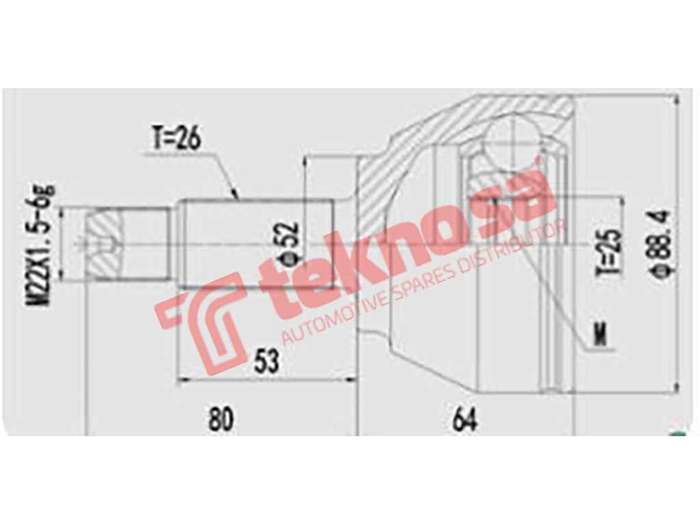 TEKNOSA FRONT LEFT - RIGHT OUTER CV JOINT For MINI COUNTRYMAN [R60] (N16B16A)(16V 90KW) 08-15