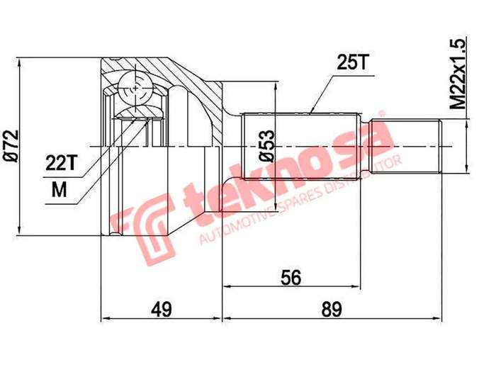 TEKNOSA FRONT LEFT - RIGHT OUTER CV JOINT For FORD ESCORT [6] 1800 (ZH18N)(16V 78KW) 95-00