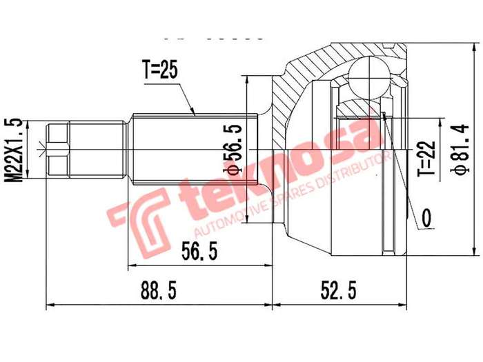 TEKNOSA FRONT LEFT - RIGHT OUTER CV JOINT For FORD KA 1.3 (A9A A9B ROCAM)(8V 51KW) 02-08