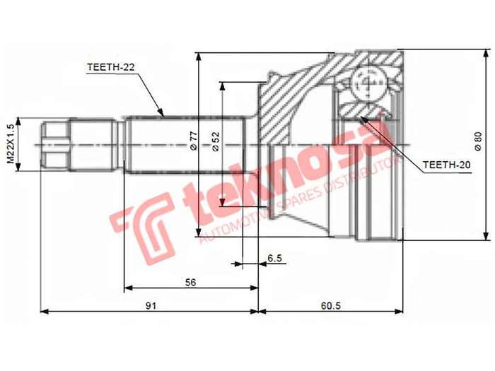 TEKNOSA FRONT LEFT - RIGHT OUTER CV JOINT For FIAT PALIO [1] 1.2 (178 B5.000)(8V 54KW) 00-19