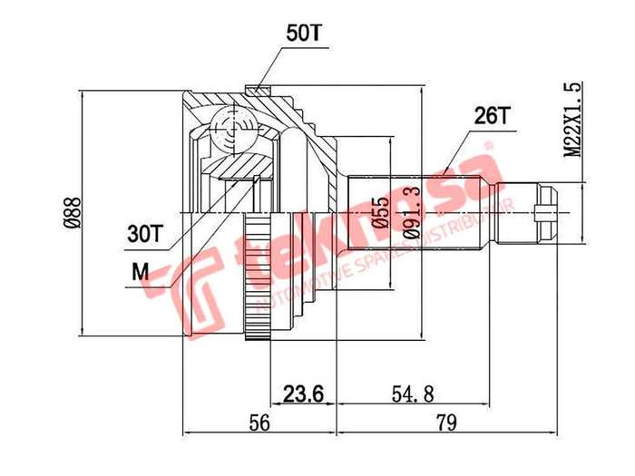 TEKNOSA FRONT LEFT - RIGHT OUTER CV JOINT For HONDA CIVIC 1.6 (D16Z6)(16V 92KW) 91-95