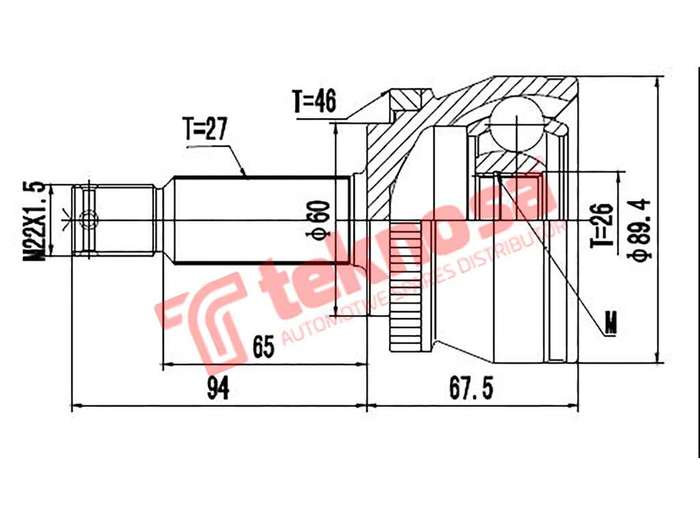 TEKNOSA FRONT LEFT - RIGHT OUTER CV JOINT For HYUNDAI I30 1.6 (G4FG)(16V 95KW) 12-20