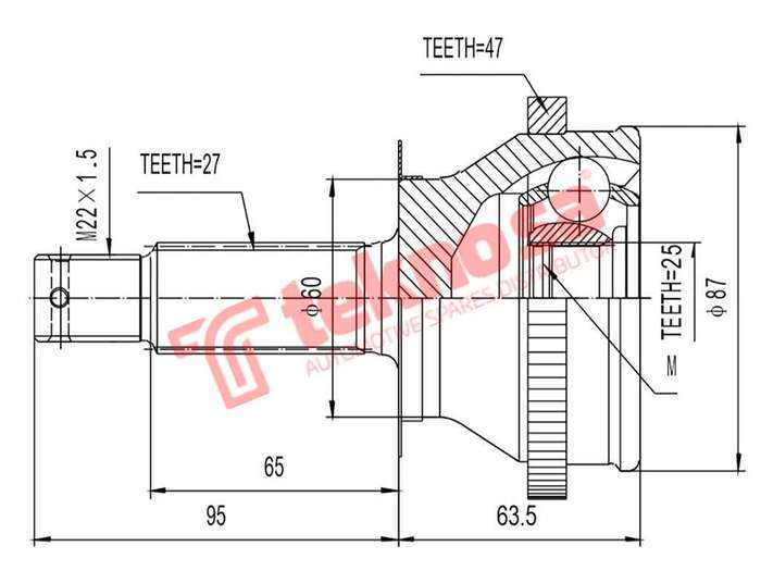 TEKNOSA FRONT LEFT - RIGHT OUTER CV JOINT For HYUNDAI ELANTRA [J3] 1.6 (G4ED)(16V 79KW) 01-05