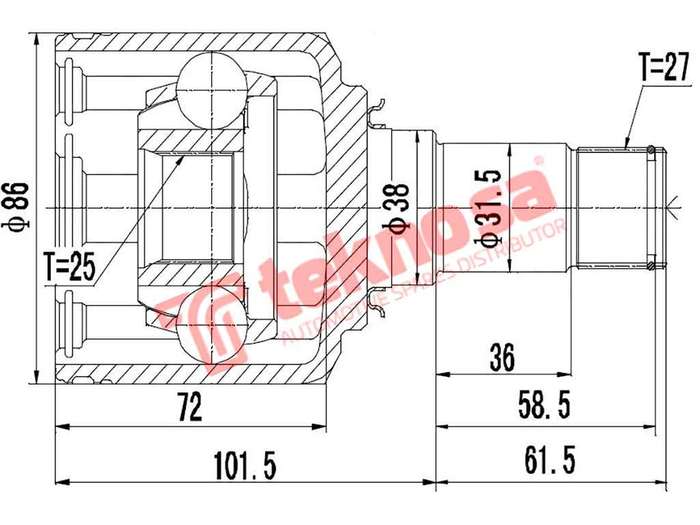 TEKNOSA FRONT LEFT - RIGHT INNER CV JOINT For MERCEDES BENZ B-CLASS [W245] B200 (M266.980)(8V 142...
