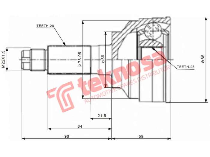 TEKNOSA FRONT LEFT - RIGHT OUTER CV JOINT For FORD TELSTAR 2.0 (FS)(16V 85KW) 93-97