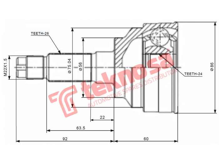 TEKNOSA FRONT LEFT - RIGHT OUTER CV JOINT For KIA CARENS [1] 1.8 (TBD)(16V 93KW) 02-06