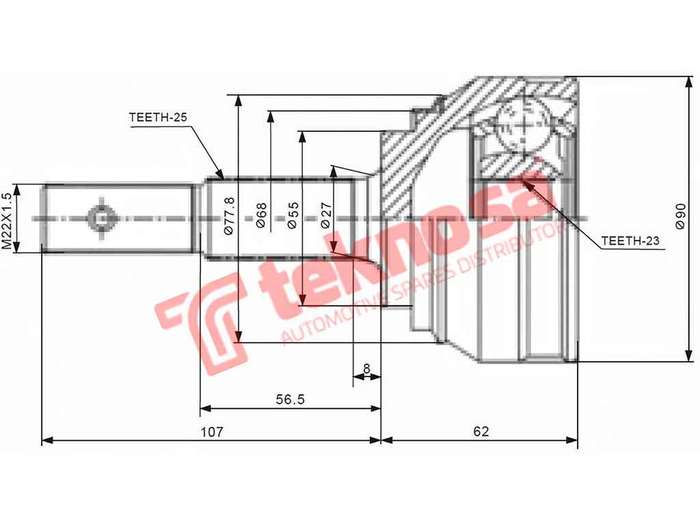 TEKNOSA FRONT LEFT - RIGHT OUTER CV JOINT For NISSAN SENTRA [2] 1.6 (GA16DE)(16V 79KW) 92-97
