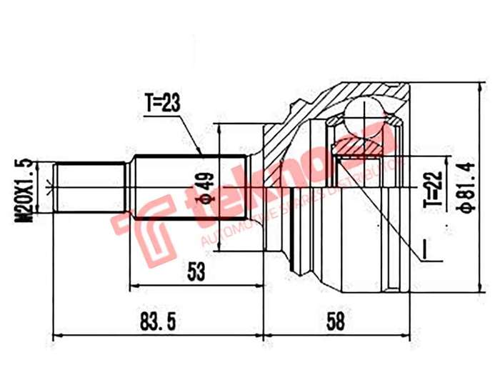 TEKNOSA FRONT LEFT - RIGHT OUTER CV JOINT For NISSAN NP200 1.6 (K7M)(8V 66KW) 08-20
