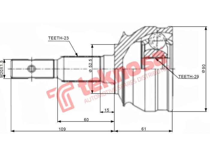 TEKNOSA FRONT LEFT - RIGHT OUTER CV JOINT For DAEWOO ESPERO 1.8 (C18LE)(8V 66KW) 95-99