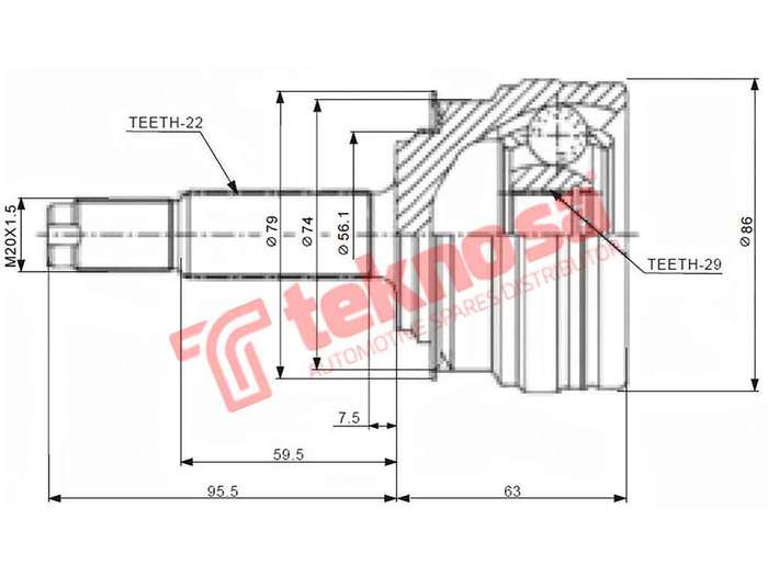 TEKNOSA FRONT LEFT - RIGHT OUTER CV JOINT For DAEWOO CIELO 1.5 (A15MF)(16V 55KW) 96-98