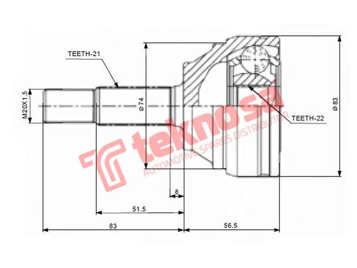 TEKNOSA FRONT LEFT - RIGHT OUTER CV JOINT For RENAULT MEGANE [1] 1.4 (K4J 714 750)(16V 70KW) 99-03