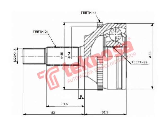 TEKNOSA FRONT LEFT - RIGHT OUTER CV JOINT For RENAULT MEGANE [1] 1.6 (K4M 700 701 708 709)(16V 79...