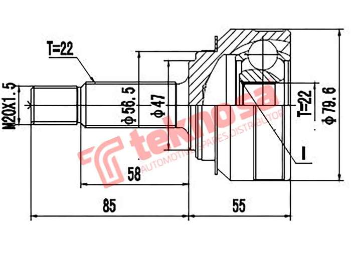 TEKNOSA FRONT LEFT - RIGHT OUTER CV JOINT For VOLKSWAGEN CADDY LDV 1.9 D (AEF)(8V 47KW) 96-00